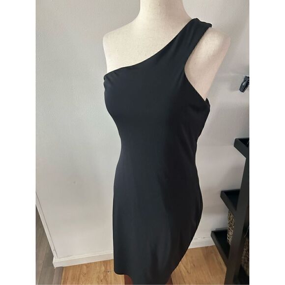 Express black sexy one shoulder dress knee length stretchy size xs - Picture 1 of 5